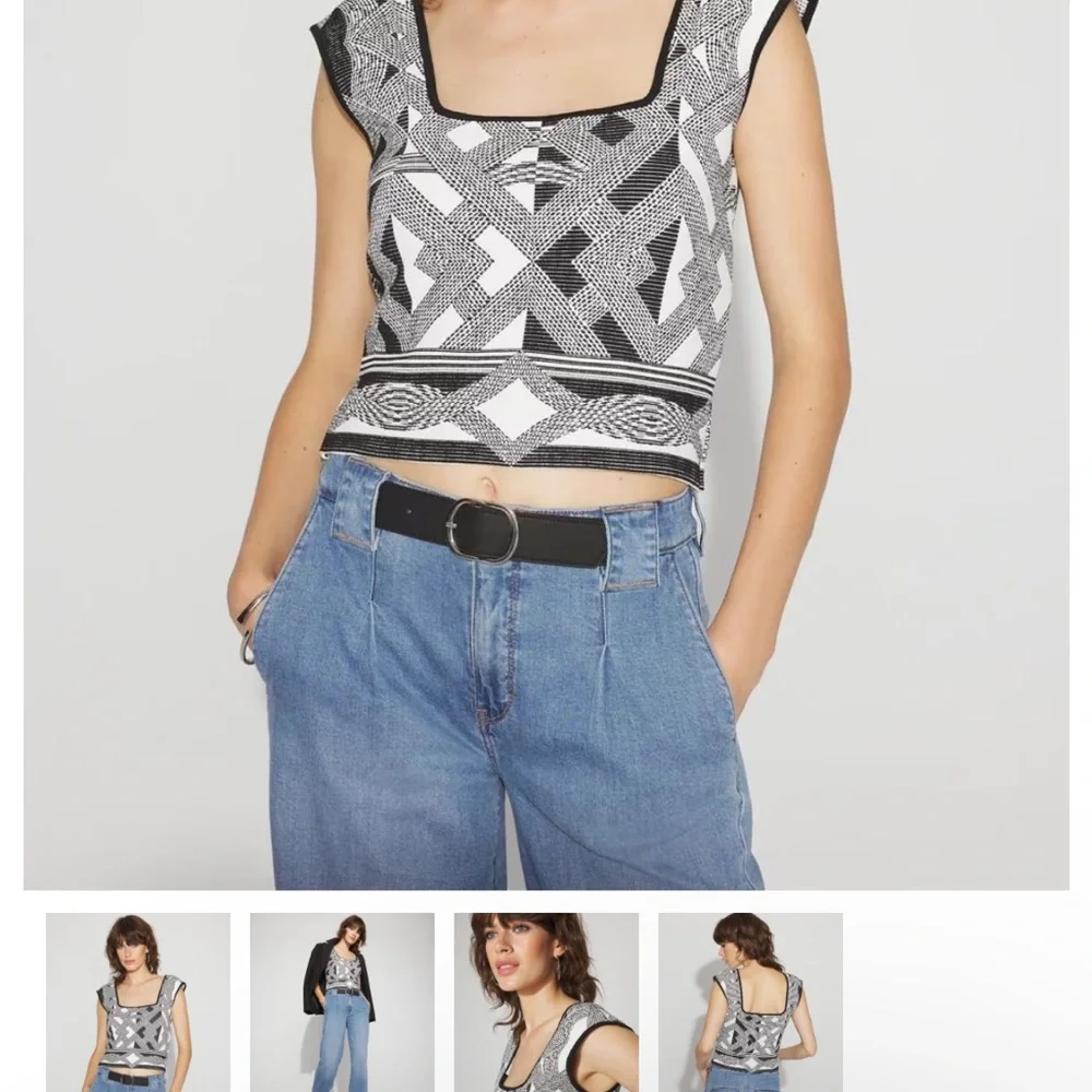 White House Black Market Monochrome Patterned Crop Top - Picture 4 of 5